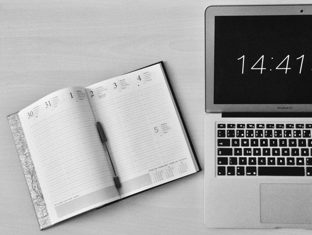 Calendar and Time on Laptop